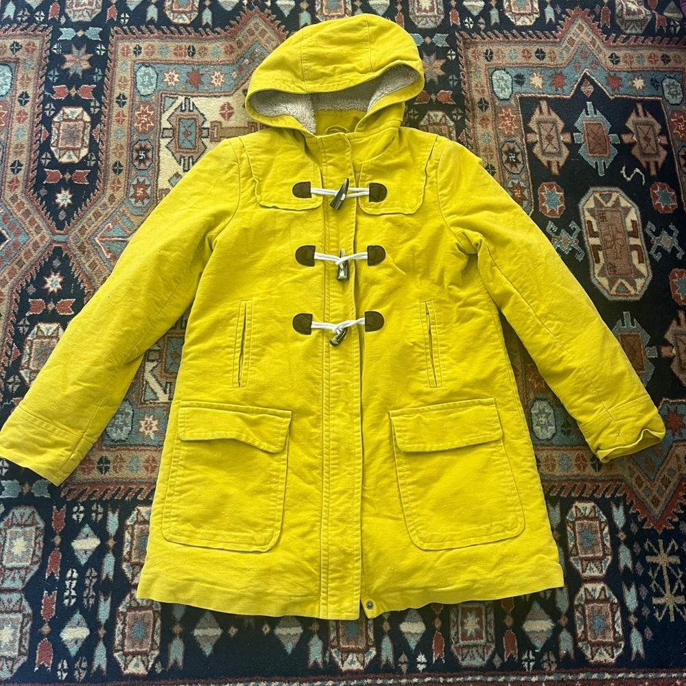 Boden yellow warm duffle coat pea coat jacket toggles fleece 8 - Picture 4 of 14